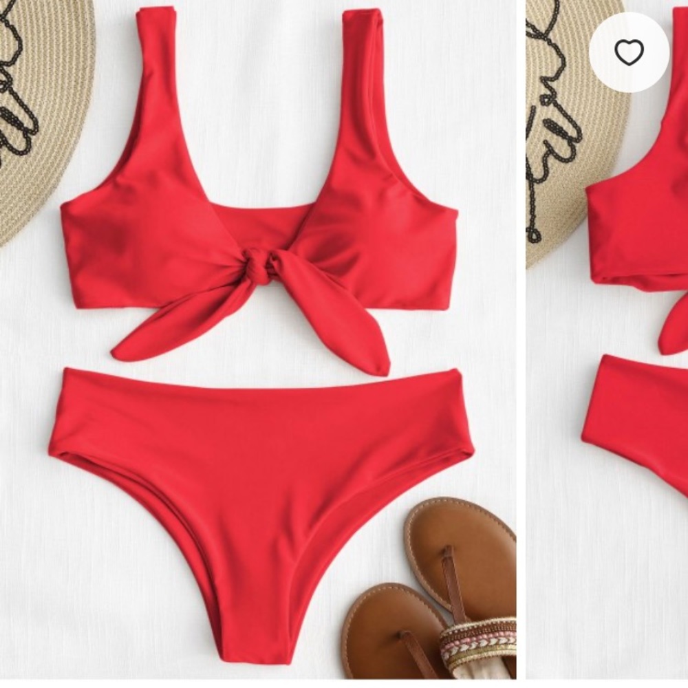 ZAFUL Tie Front Padded Bikini Set - Bright Red M